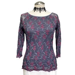 Vtg 90's Kay Celine Whimsigoth Lacy 3/4 Sleeve Goth Grunge Romantic Blouse S/M